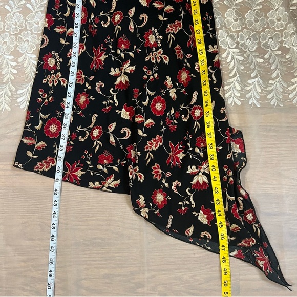 Vintage Floral Black and Red Asymmetrical Midi Dress -Size 9/10 -DR01 - Picture 7 of 7